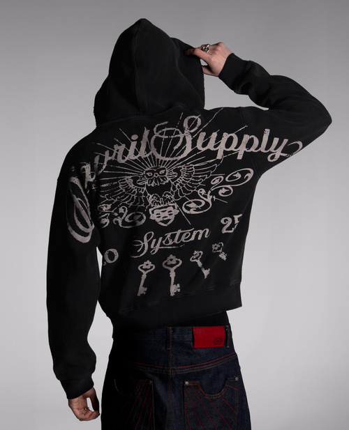 BLACK OPENING WAFFLE ZIP